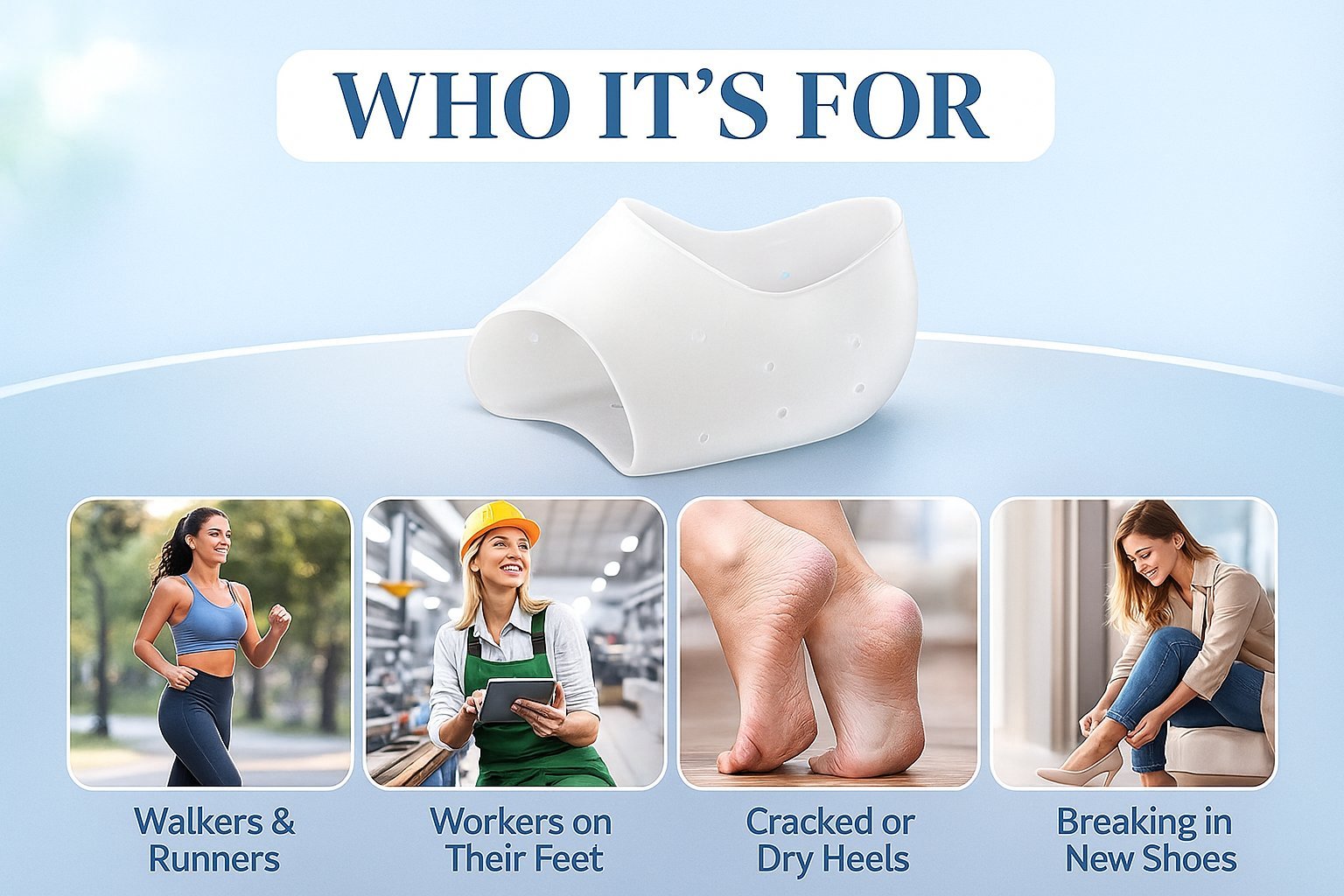 40x Silicone Heel Protectors - 4pcs Soft Gel Blister Prevention, Heel Cups & Ankle Protectors for Plantar Fasciitis Relief, Comfortable & Durable Shoe Heel Socks for Men and Women — photo 7