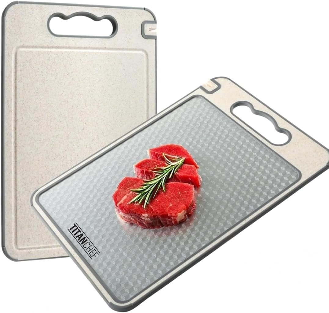 75x TitanChef Double-Sided Stainless Steel & Wheat Straw Chopping Boards with Knife Sharpener, Boxed New — photo 2
