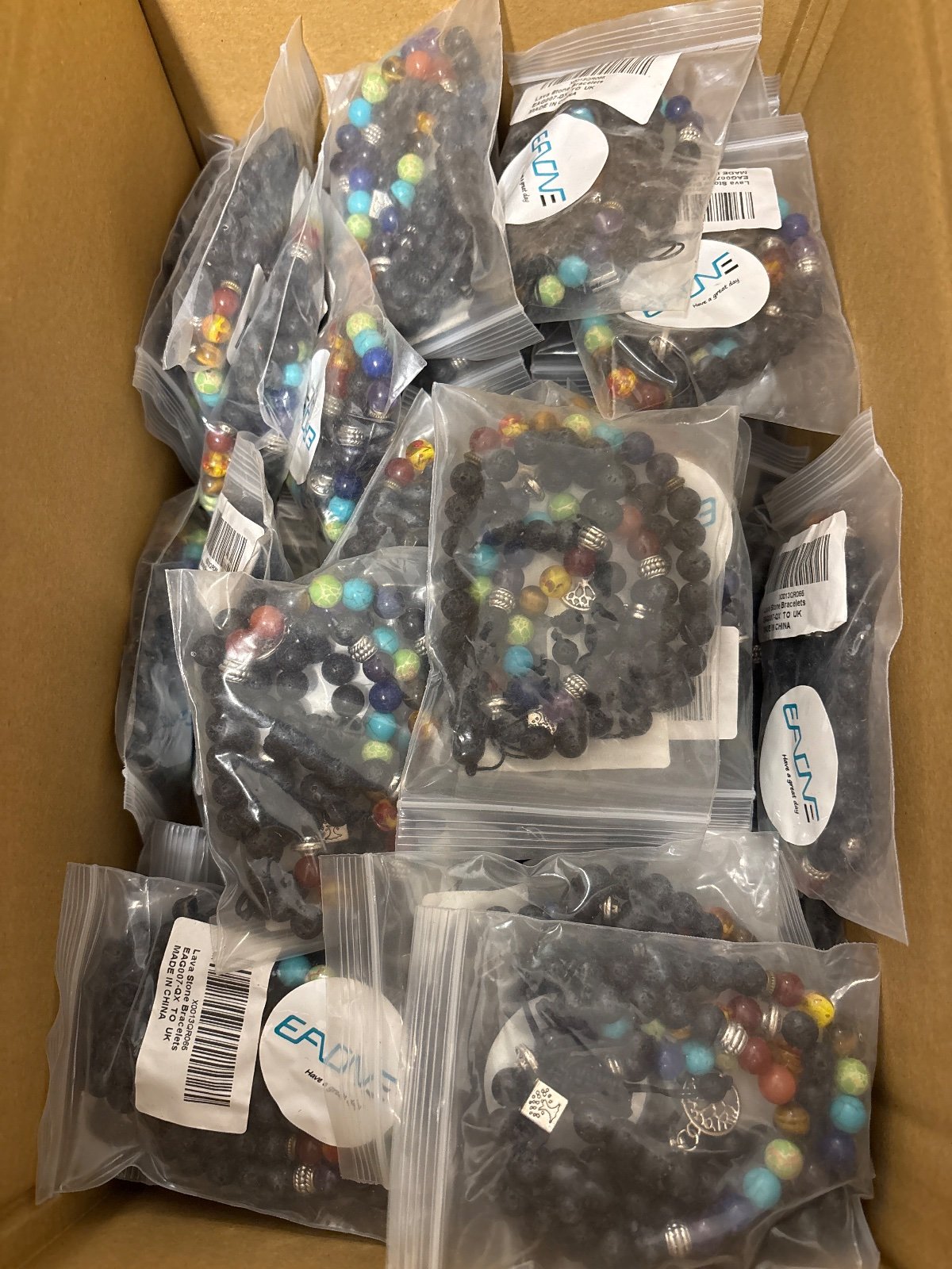 JOBLOT: 58x Packs 232x Chakra Lava Stone Bead Bracelets 4 Designs Wholesale