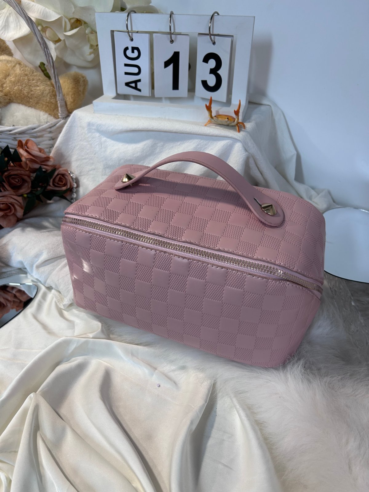24x Woven Check Cosmetic & Toiletry Bags – Pink, Black & White — photo 2