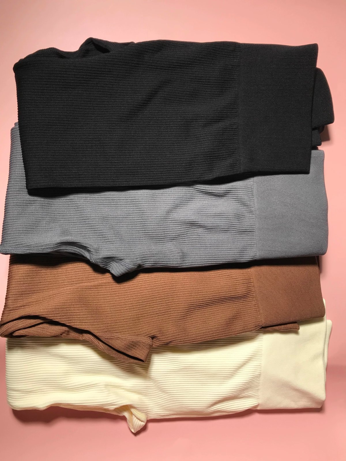 Source photograph for 280x Ribbed Yoga Pants — Full Length, Black Grey Beige Coffee, Mixed Sizes, New
