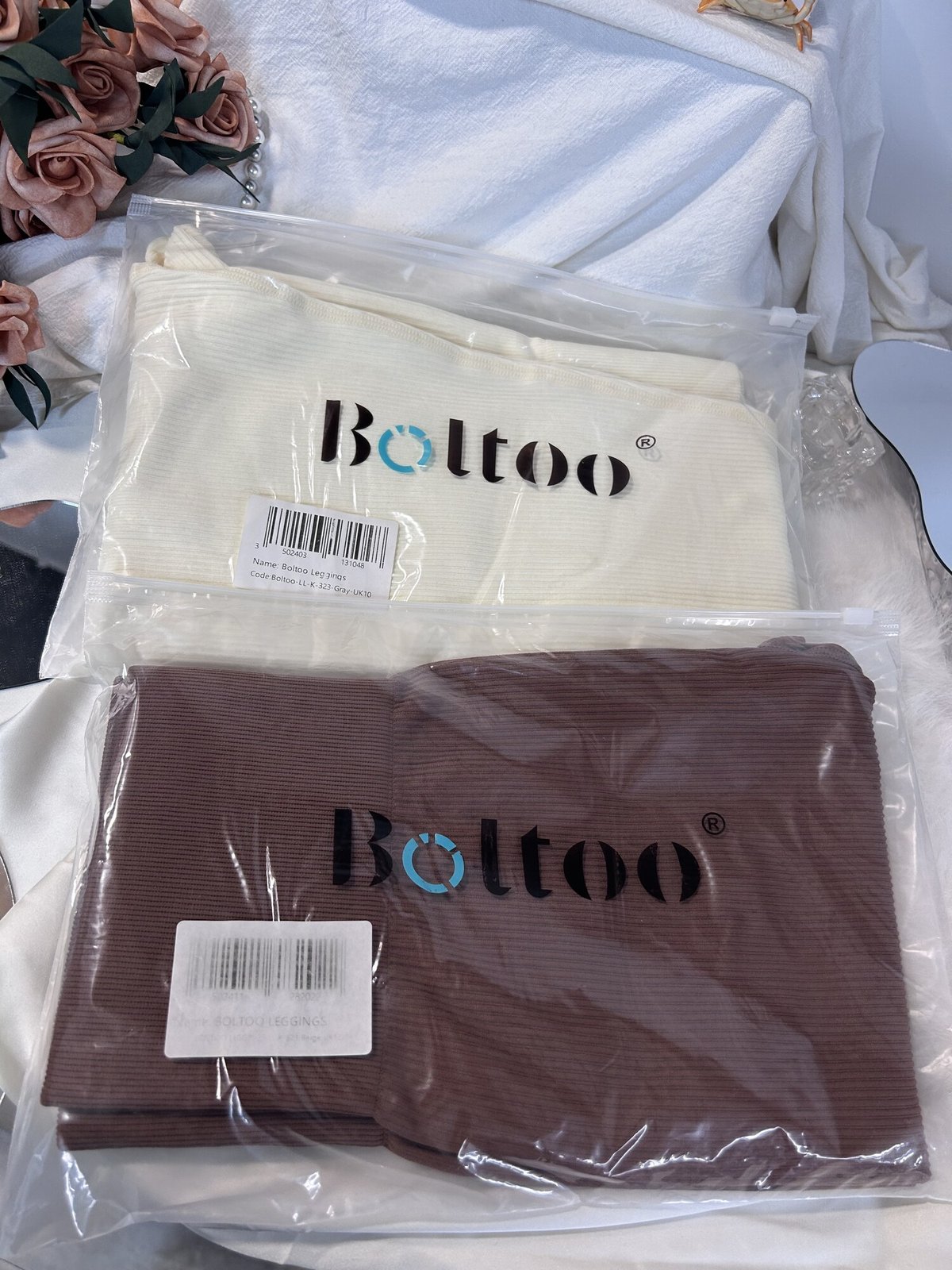 60x Ribbed High-Waist Yoga Leggings - Beige and Coffee Only - New — photo 3