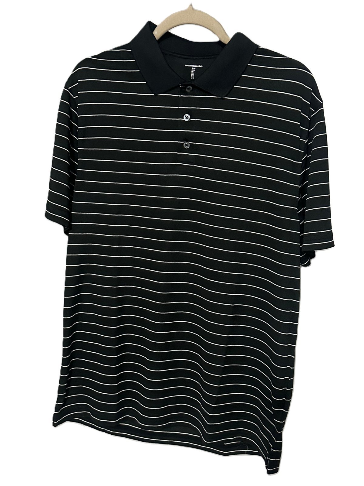 Amazon Essentials Men’s Slim Fit Polo Shirt Black Size Large | Short Sleeve top