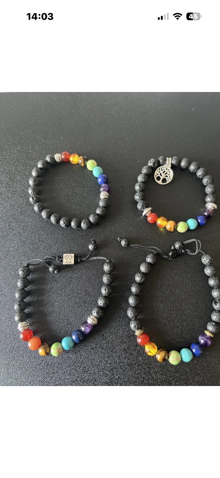 JOBLOT: 58x Packs 232x Chakra Lava Stone Bead Bracelets 4 Designs Wholesale — photo 2