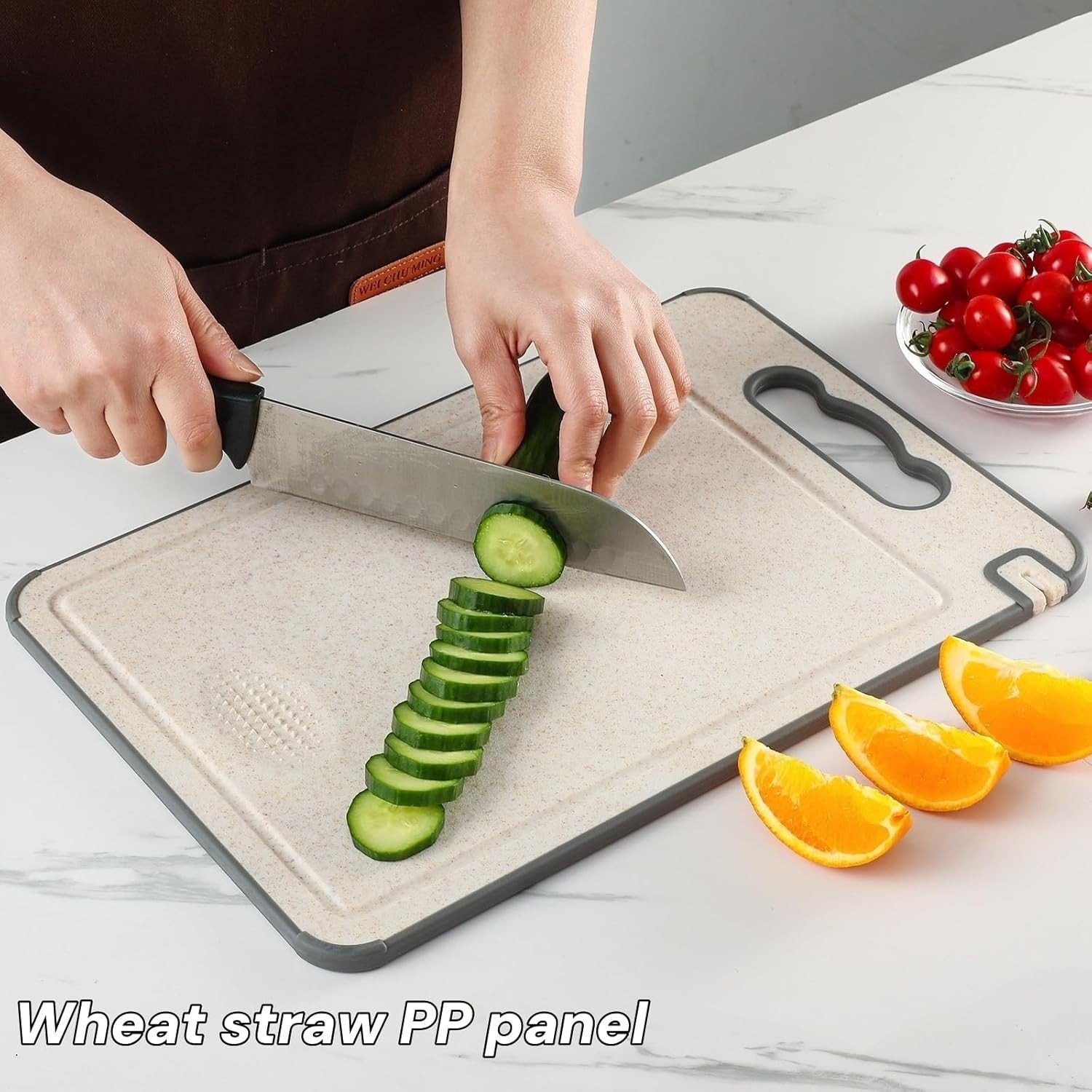 75x TitanChef Double-Sided Stainless Steel & Wheat Straw Chopping Boards with Knife Sharpener, Boxed New — photo 3