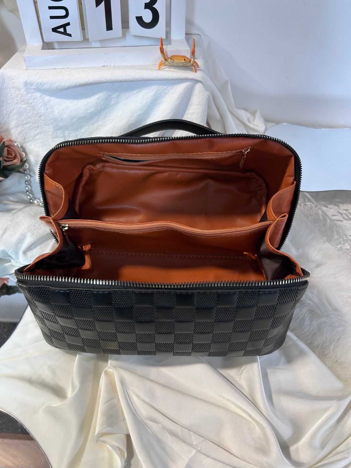 24x Woven Check Cosmetic & Toiletry Bags – Pink, Black & White — photo 5