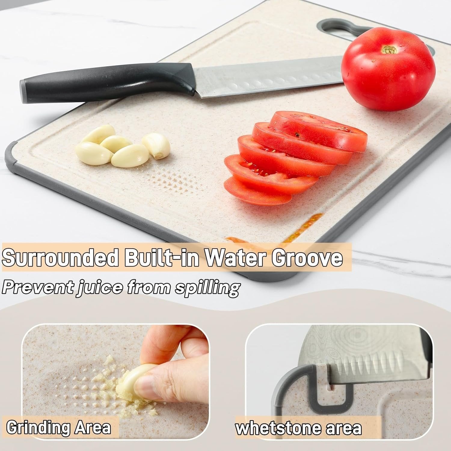 75x TitanChef Double-Sided Stainless Steel & Wheat Straw Chopping Boards with Knife Sharpener, Boxed New — photo 4