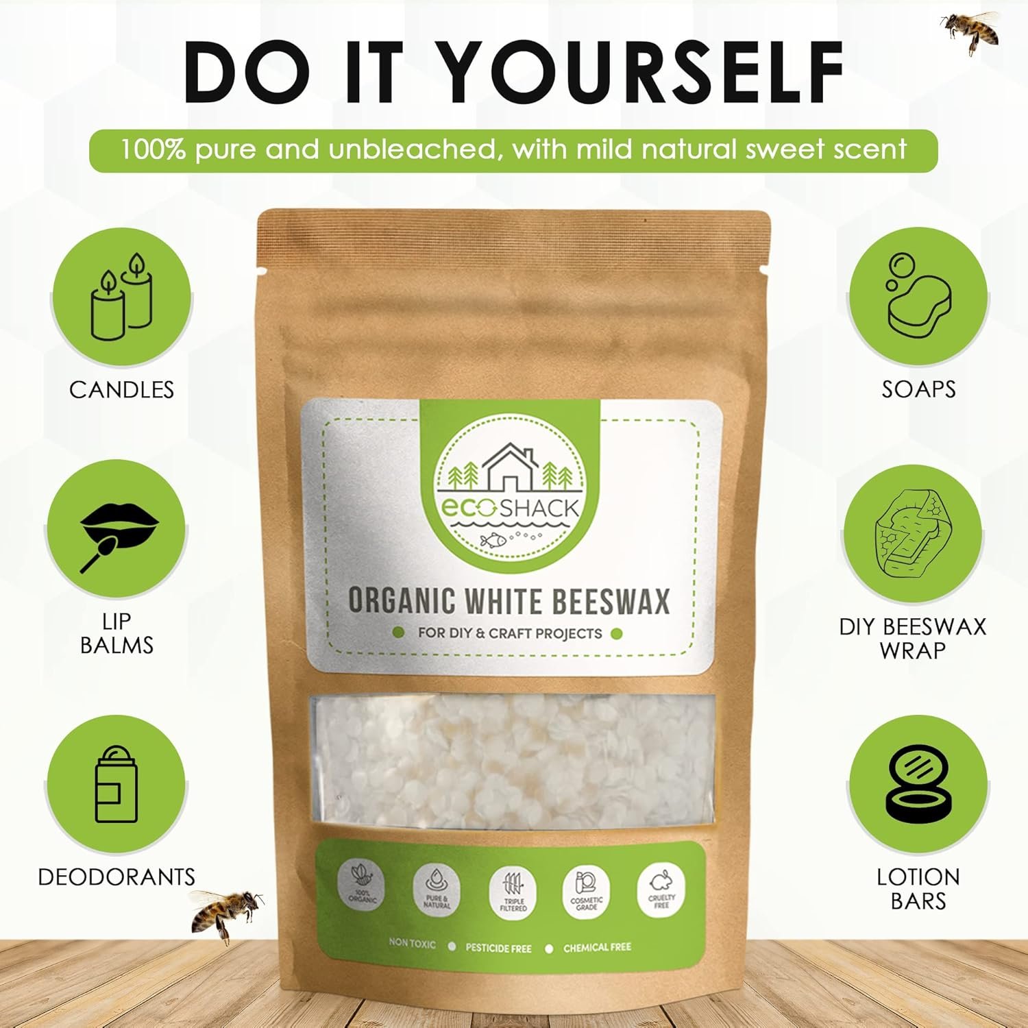 Organic White Beeswax Pellets 500g | Cosmetic Grade Pure Natural Wax for DIY