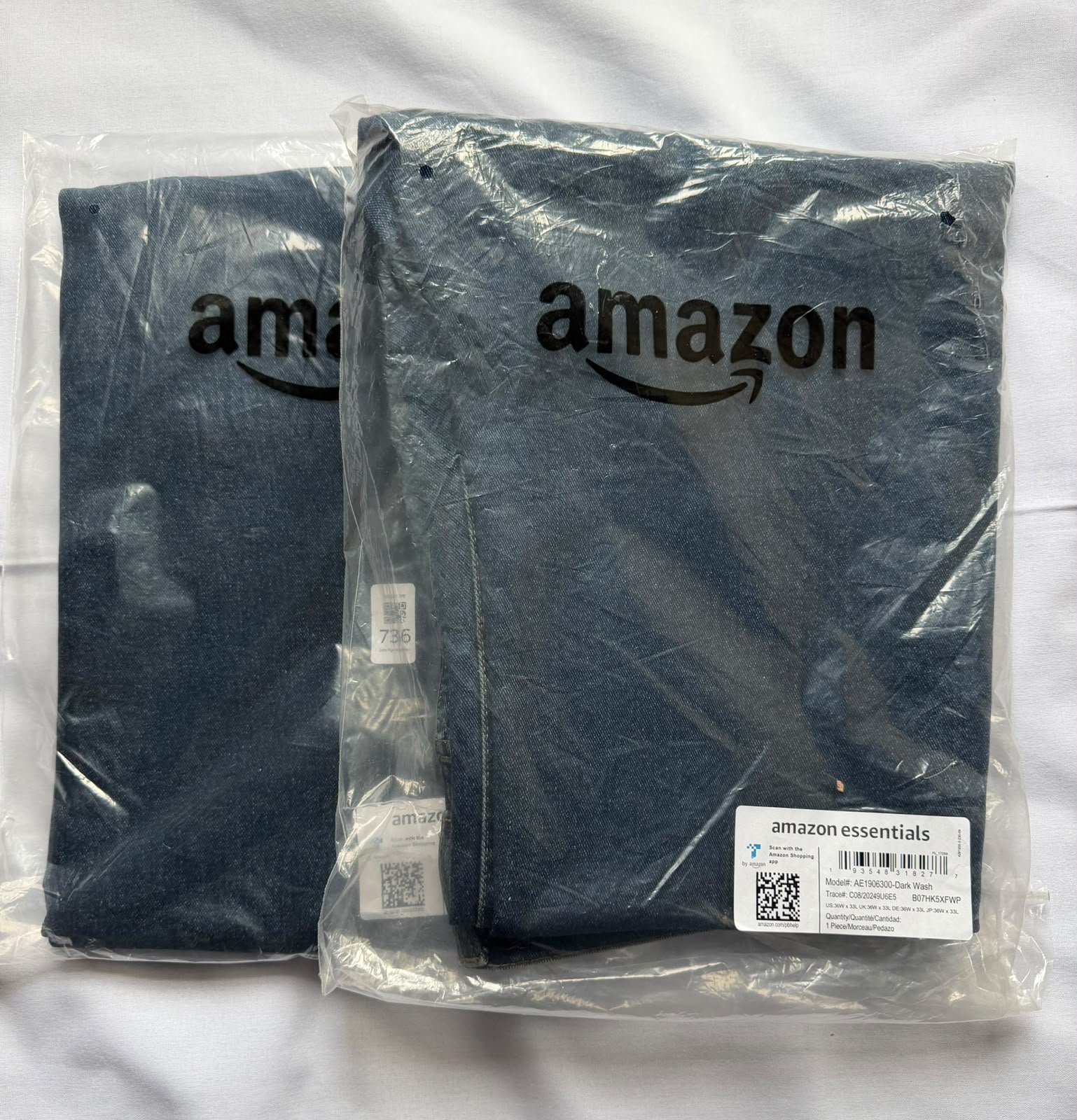 2x Amazon Essentials Men's Slim Fit Stretch Bootcut Jeans Dark Wash UK 36W x 33L — photo 3