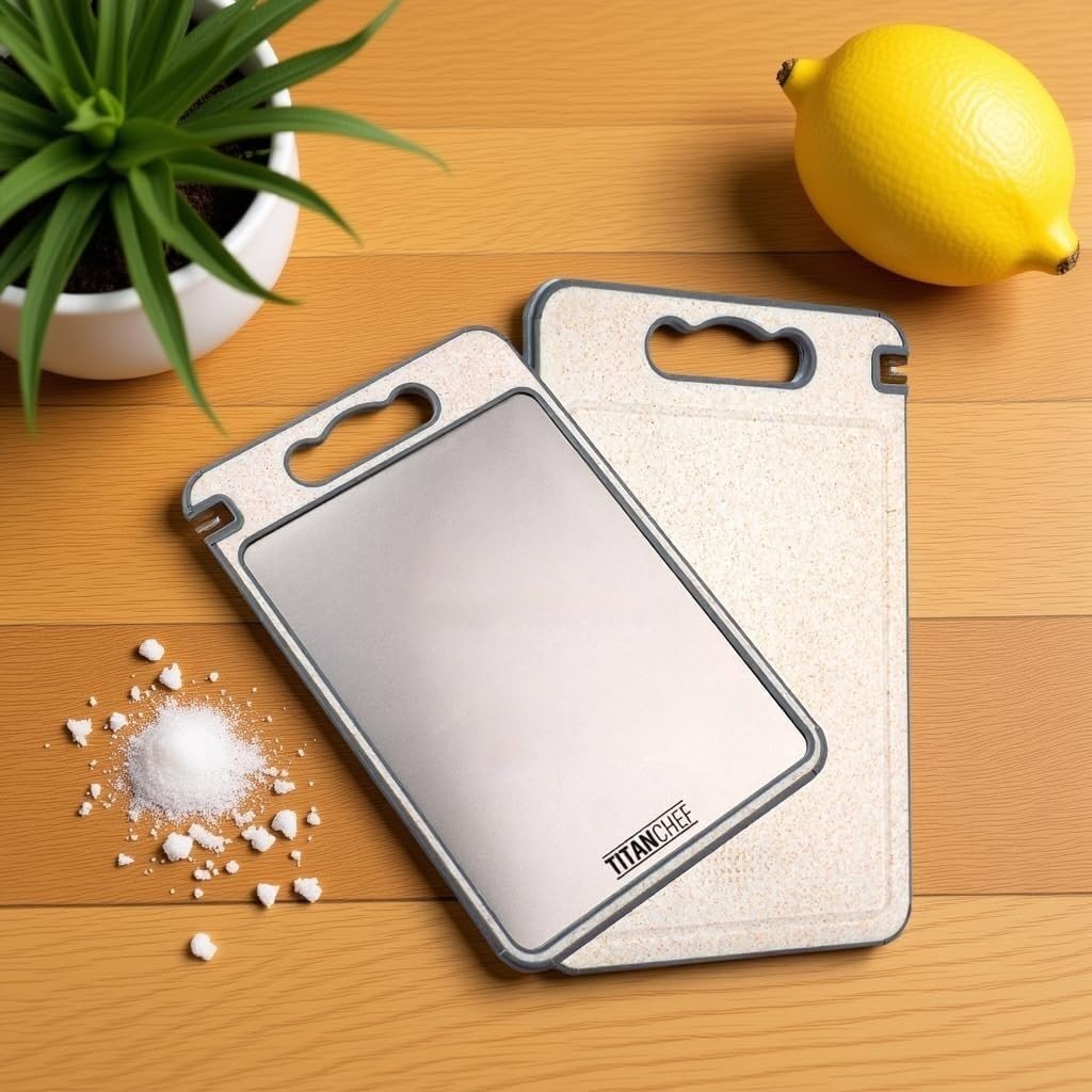 75x TitanChef Titanium-Surface Double-Sided Cutting Boards with Sharpener, Garlic Grater & Juice Groove, Boxed New — photo 4