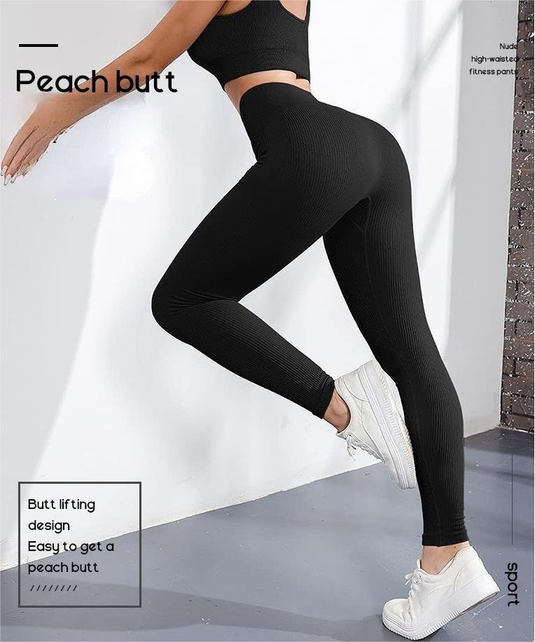 50x Black Ribbed Yoga Pants — Full Length, UK 10 Only, New — photo 3