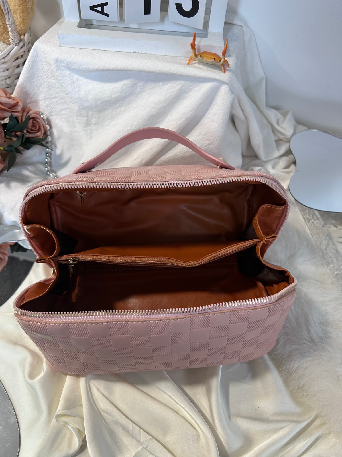 24x Woven Check Cosmetic & Toiletry Bags – Pink, Black & White — photo 3