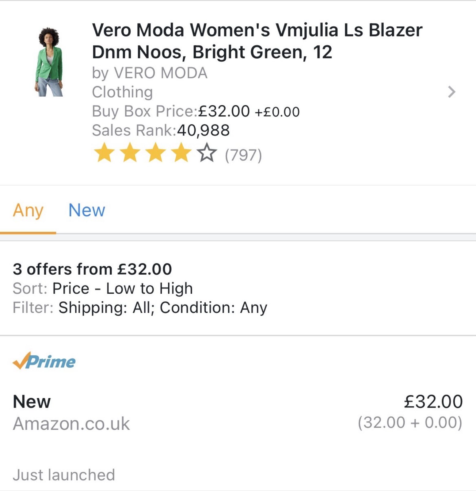 9x Vero Moda Women's Vmjulia Ls Blazer Dnm Noos, Bright Green, 12 — photo 3