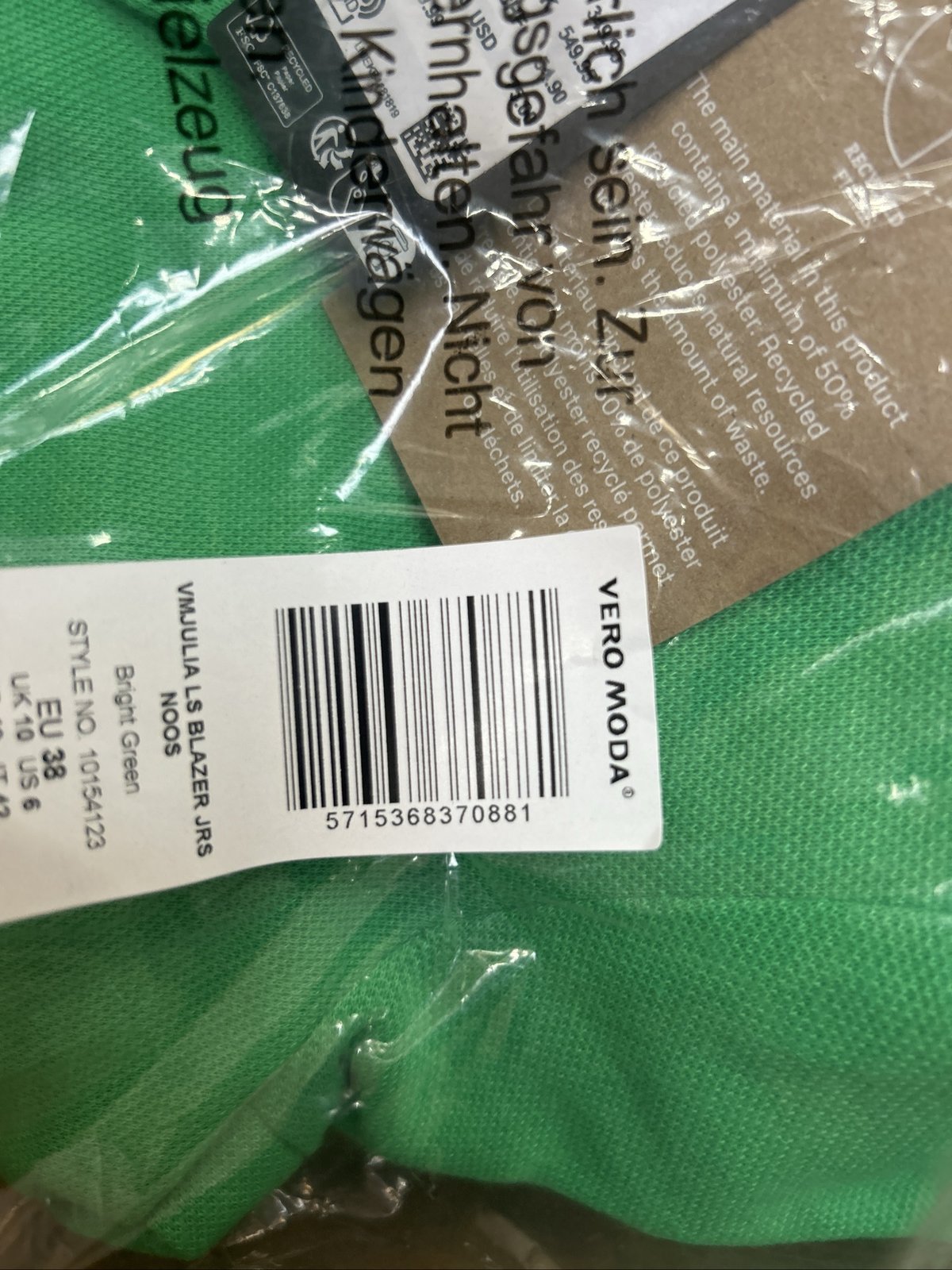 9x Vero Moda Women's Vmjulia Ls Blazer Dnm Noos, Bright Green, 12 — photo 2